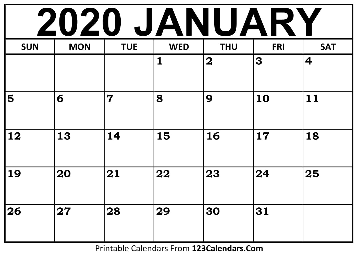 January 2020 Printable Calendar | 123Calendars