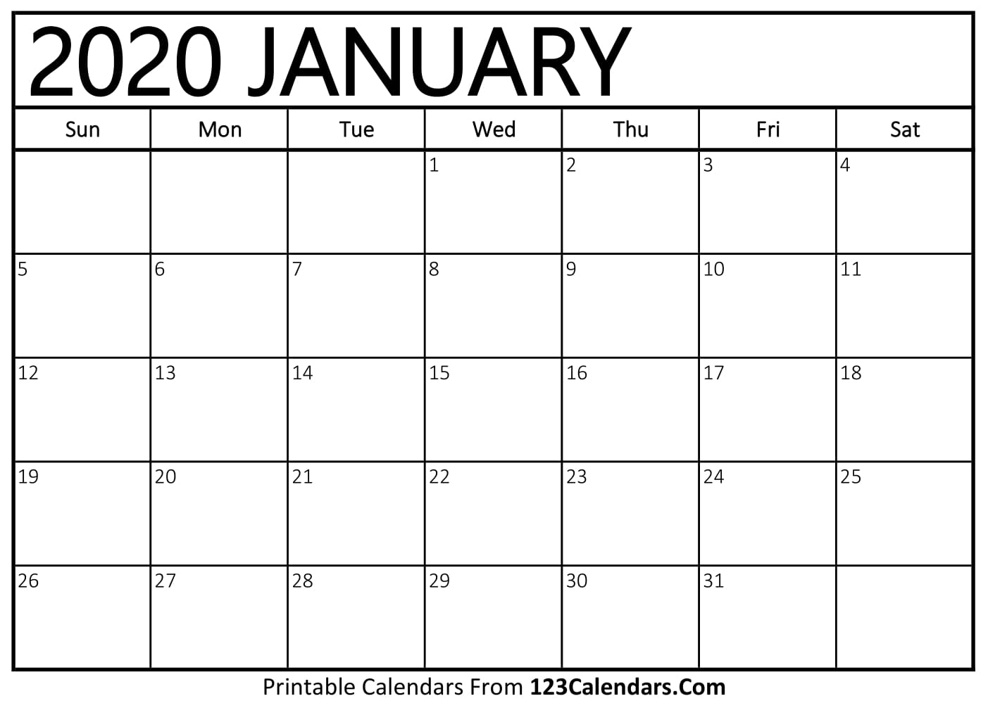January 2020 Printable Calendar | 123Calendars