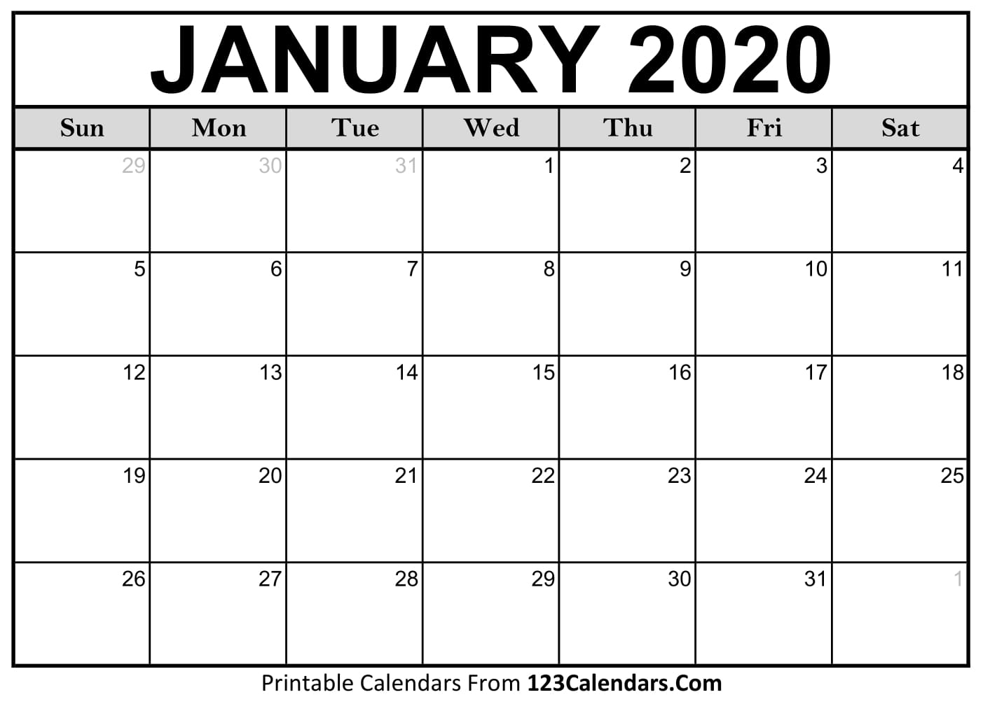 January 2020 Printable Calendar | 123Calendars