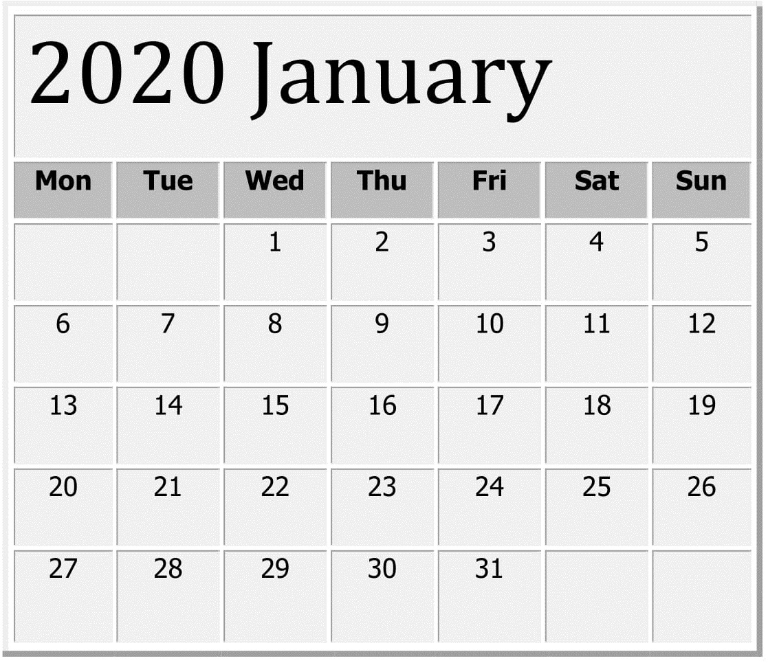 Print Large Calendar 2020