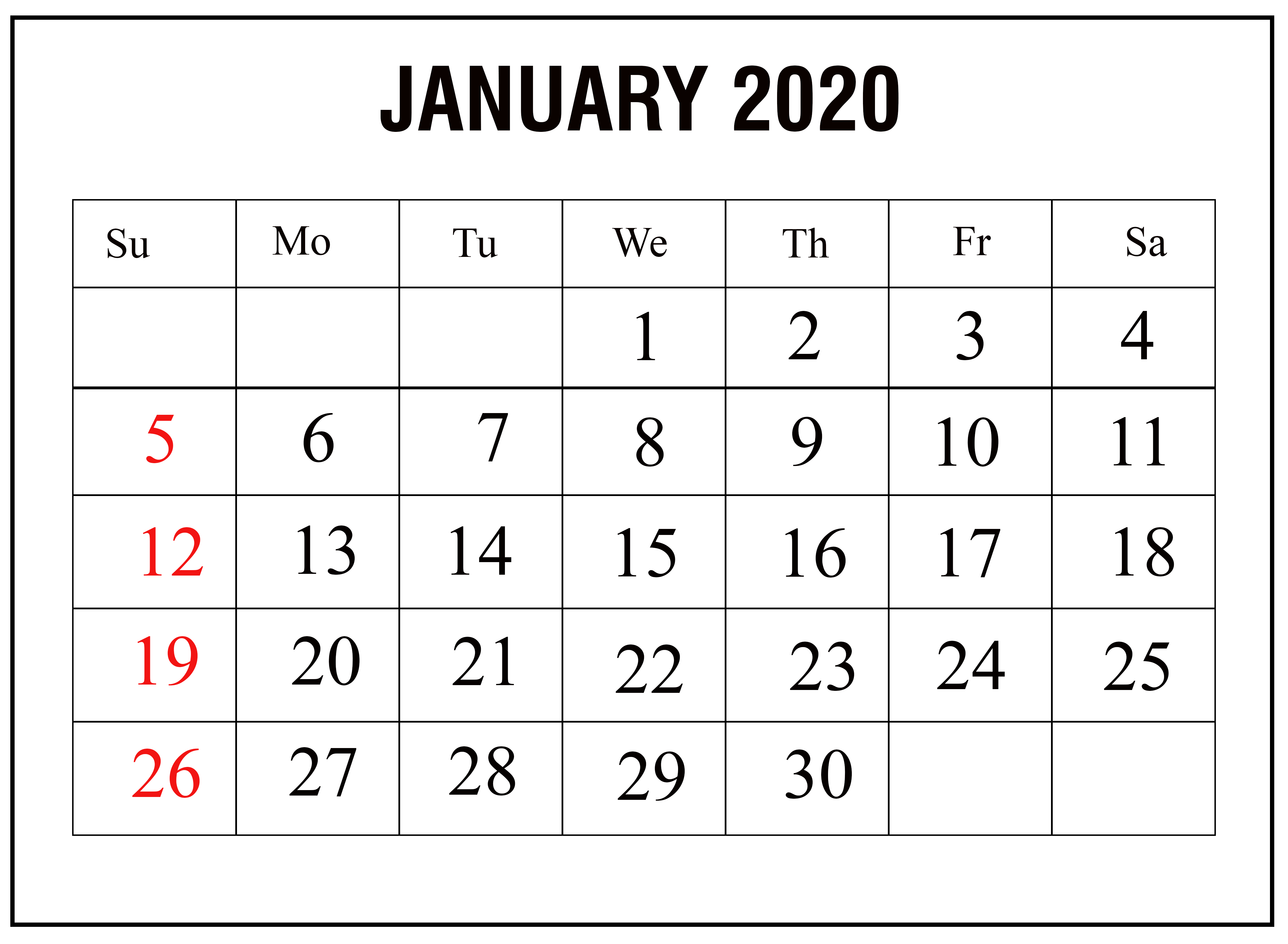 January 2020 Printable Calendar Templates | Calendar Wine