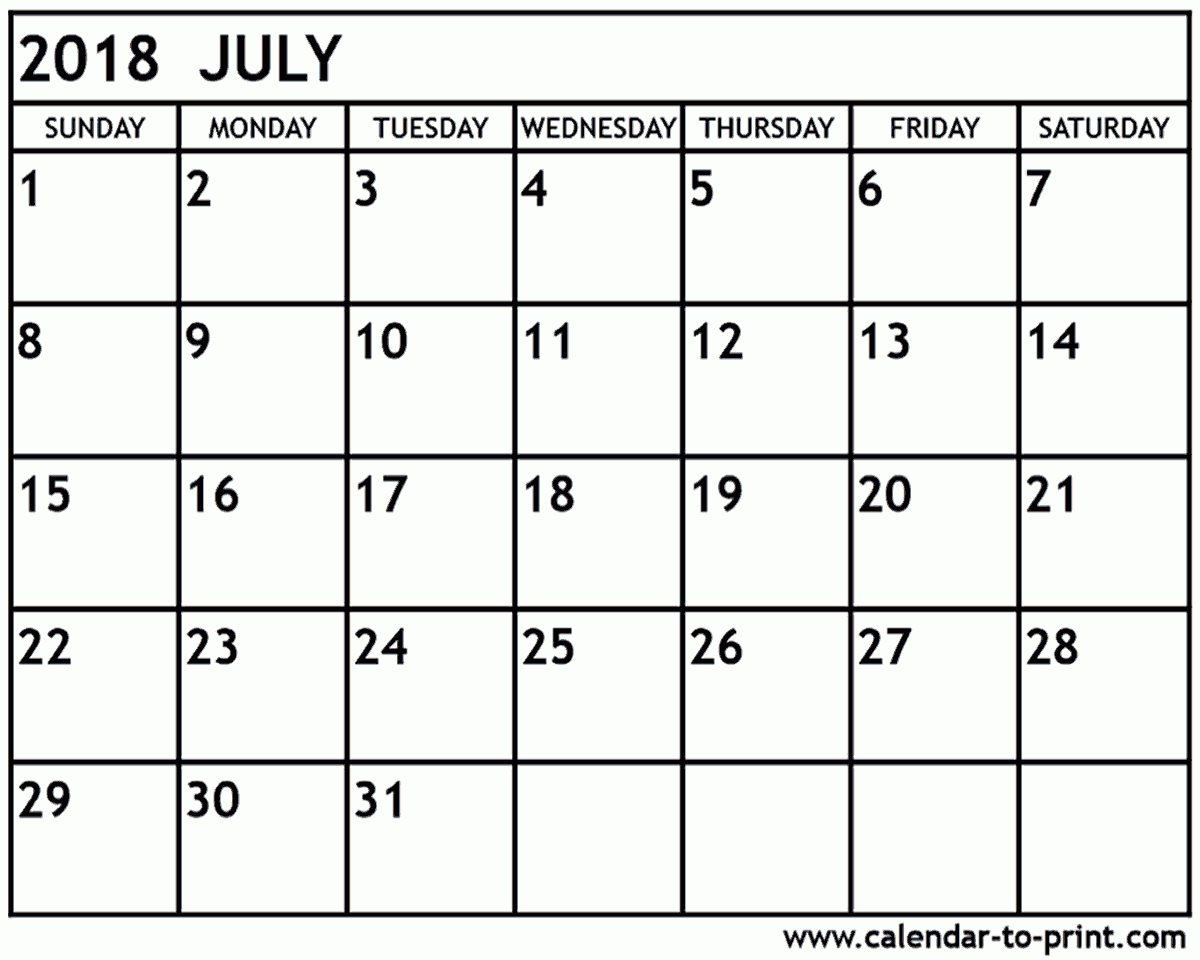 July 2018 Calendar Printable