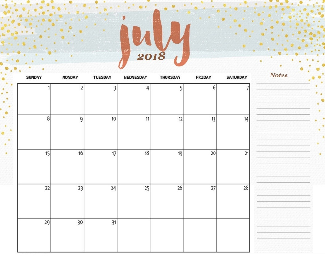 July 2018 Cute Calendar Printable - Free Printable Calendar