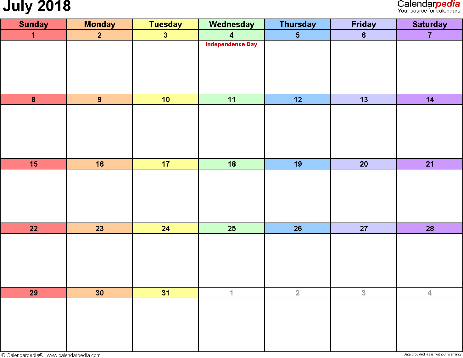 July 2018 Printable Calendar | Calendar For 2019