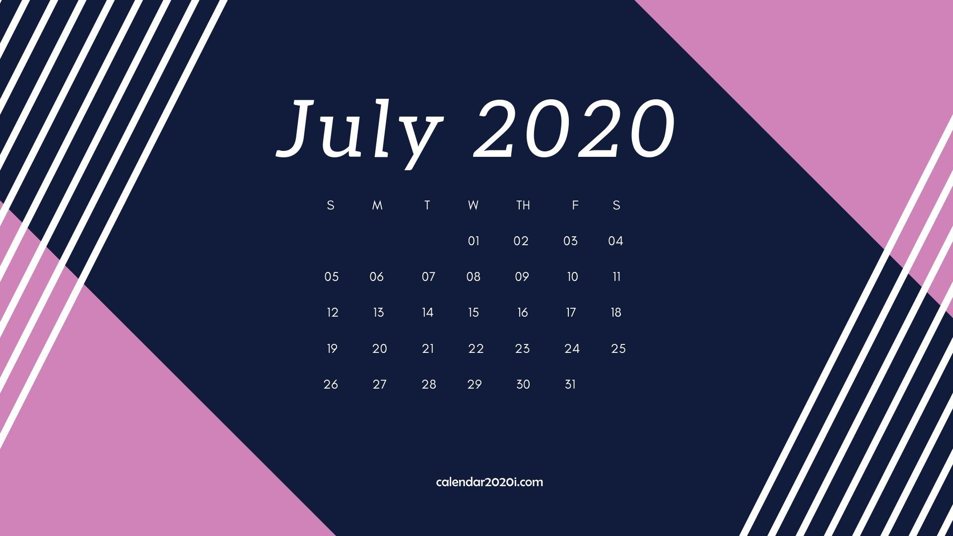 July 2020 Calendar Desktop Wallpaper | July Calendar