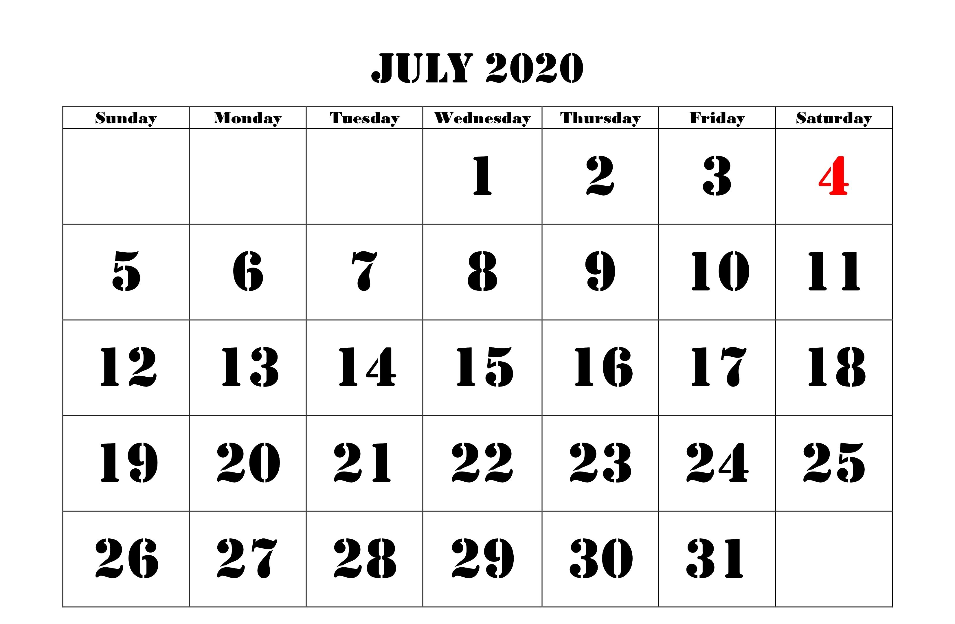 July 4 2020 Calendar