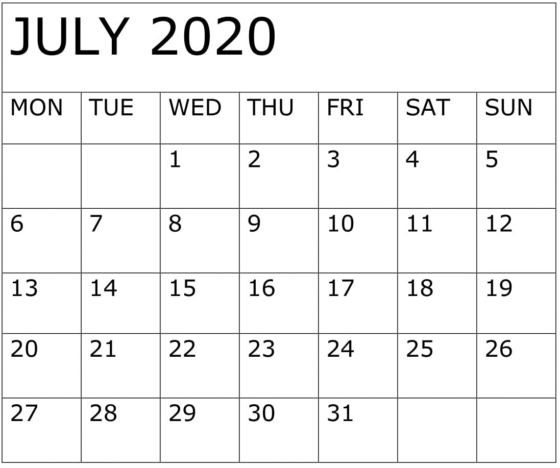 July 2020 Calendar Pdf Download - Latest Printable Calendar