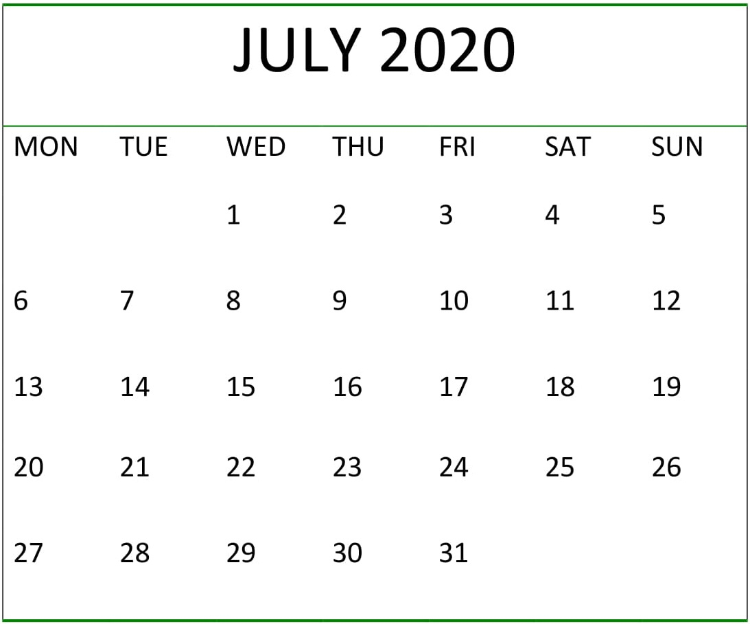 July 2020 Calendar Pdf Download - Latest Printable Calendar