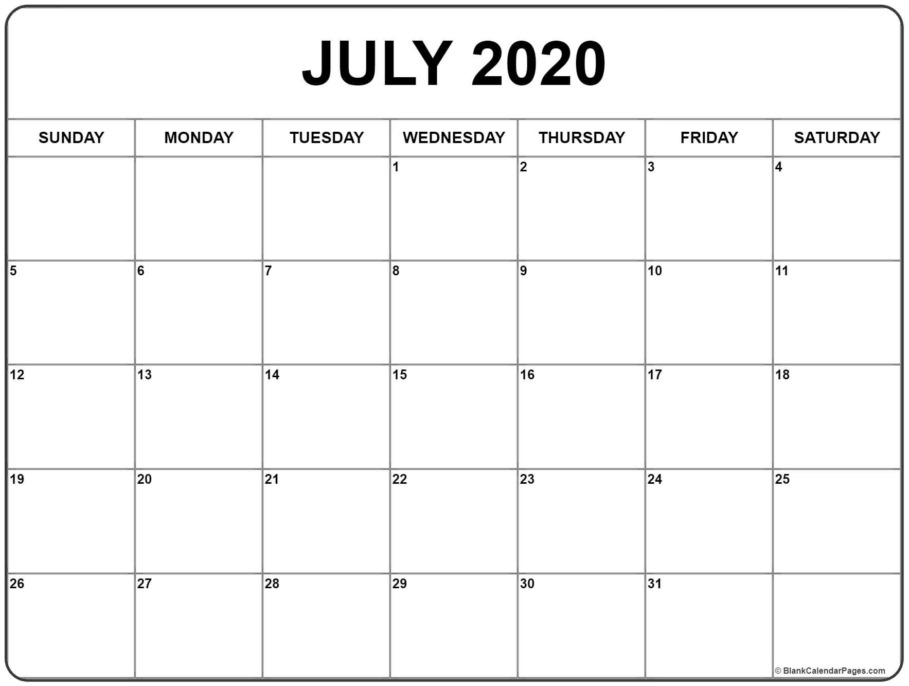 July 2020 Calendar | Printable Blank Calendar, January