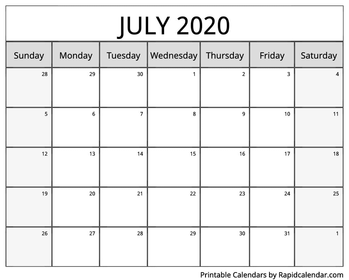 July 2020 Calendar Printable - Rapid Calendar