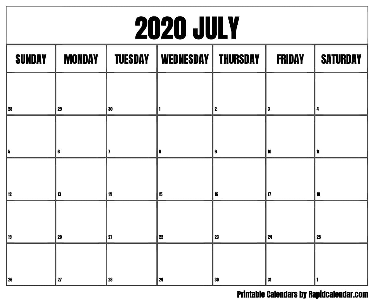 July 2020 Calendar Printable - Rapid Calendar