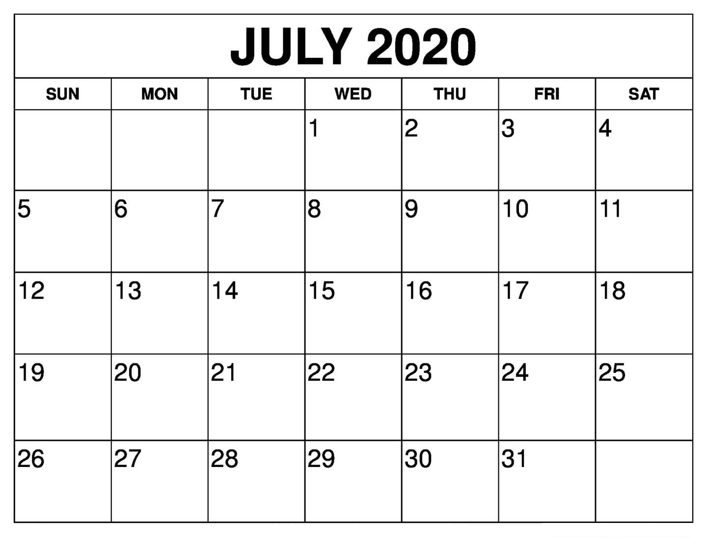July 2020 Calendar Printable With Holidays | Printable Calendar