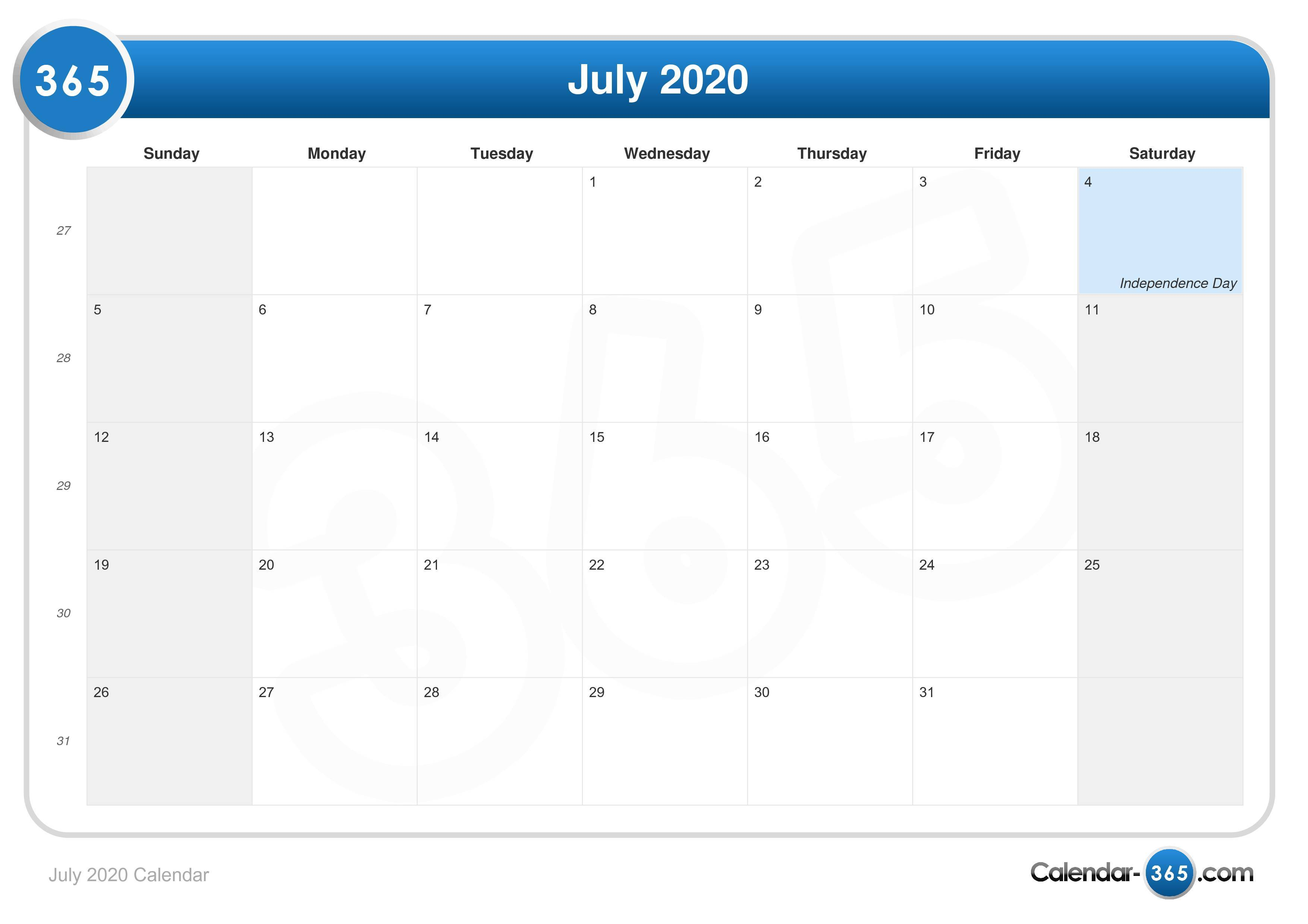 July 2020 Calendar