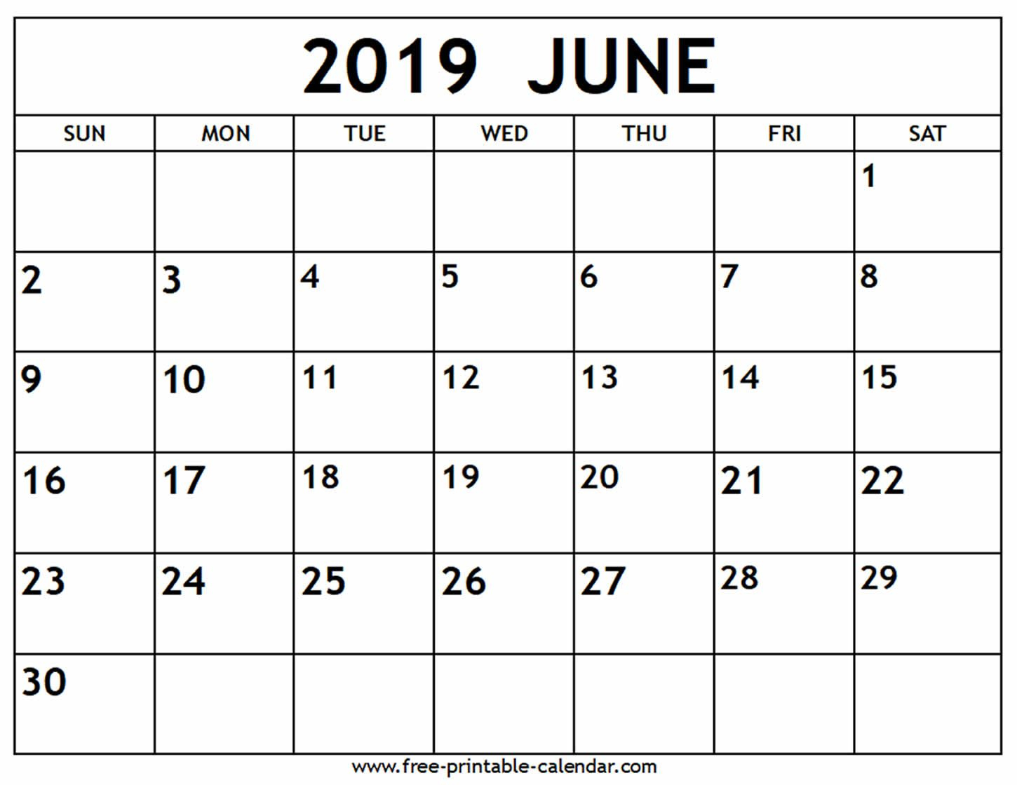 June 2019 Calendar - Free-Printable-Calendar | Calendar