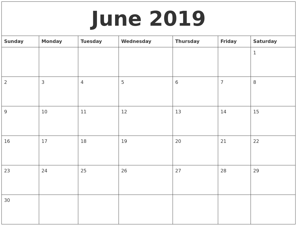 June 2019 Calender Print