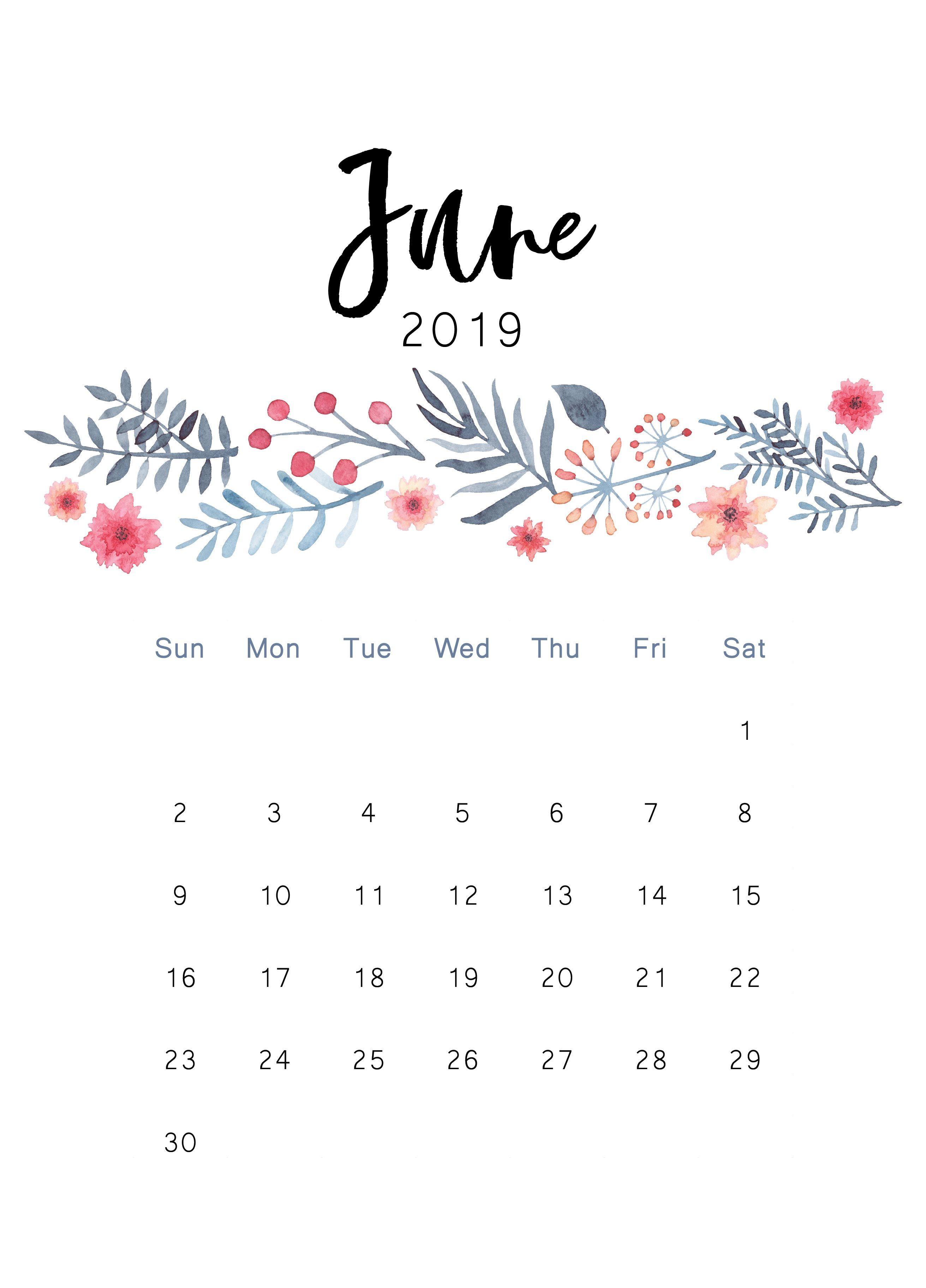 June 2019 Printable Calendar | Iphone Wallpaper | Kalender