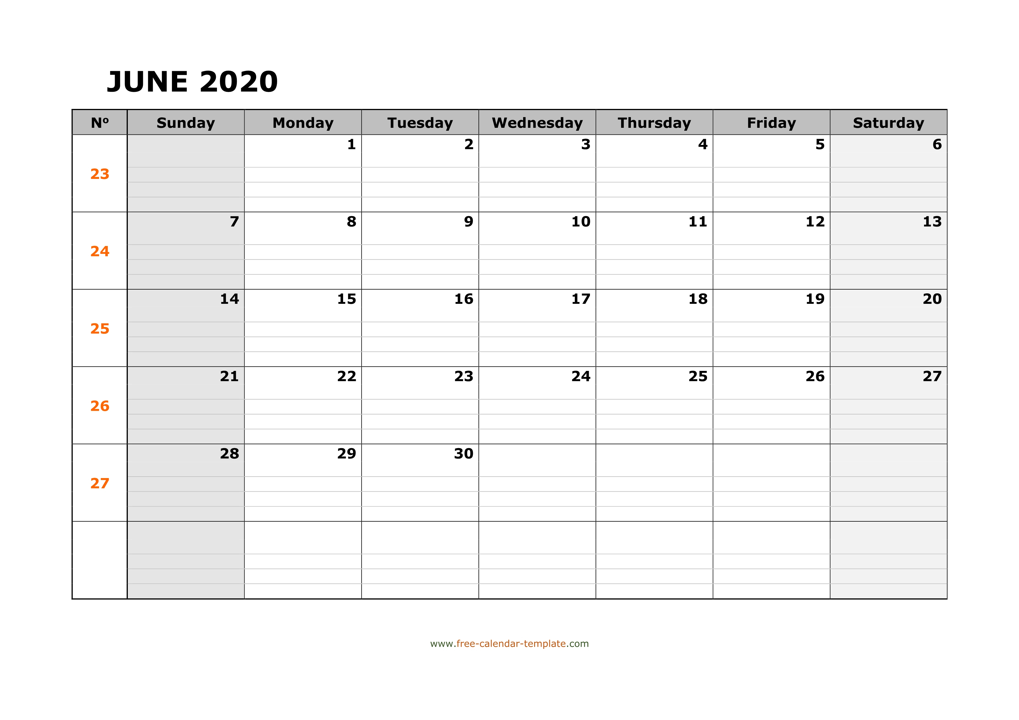 Printable June Calendar With Lines