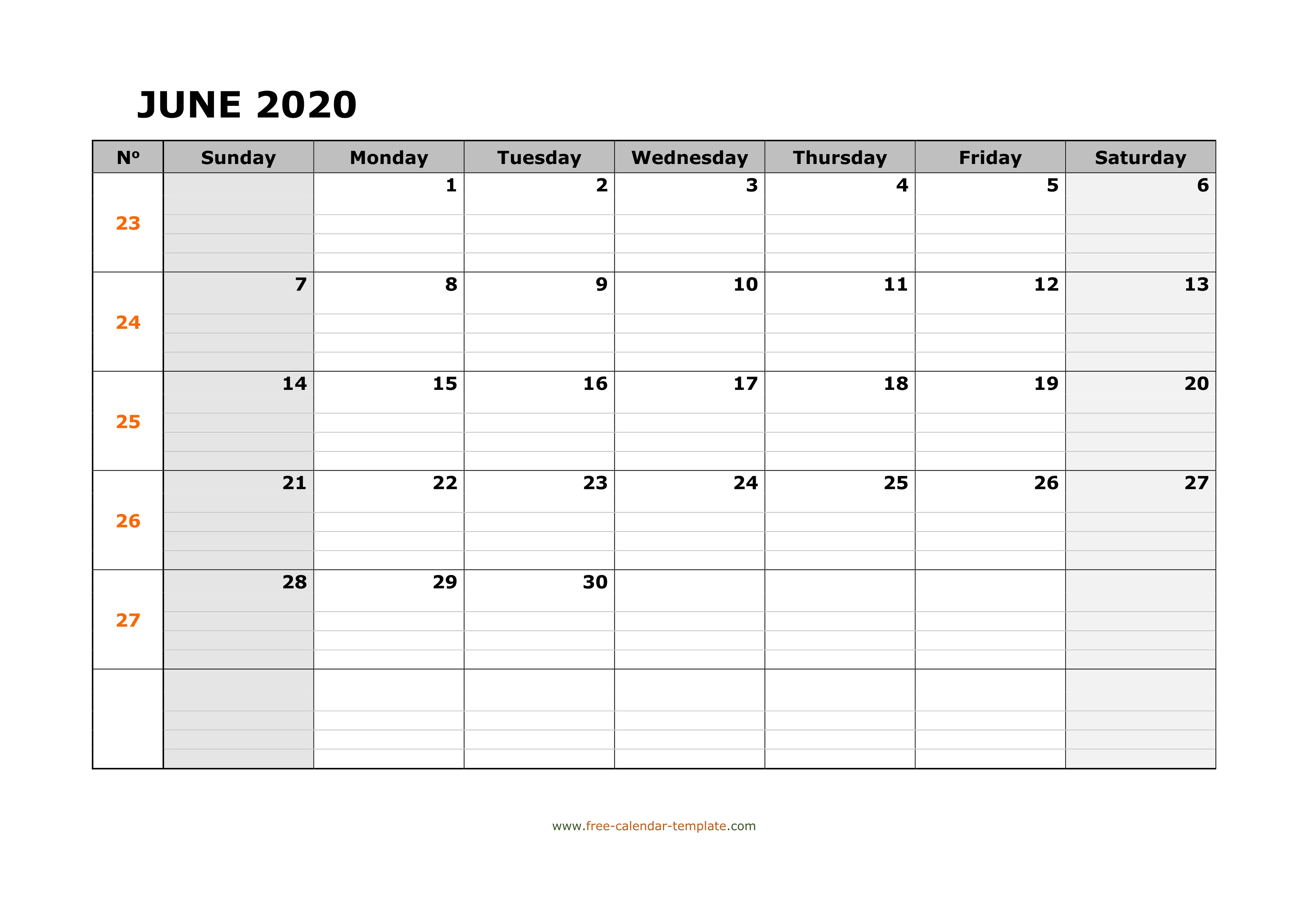June 2020 Calendar Free Printable With Grid Lines Designed