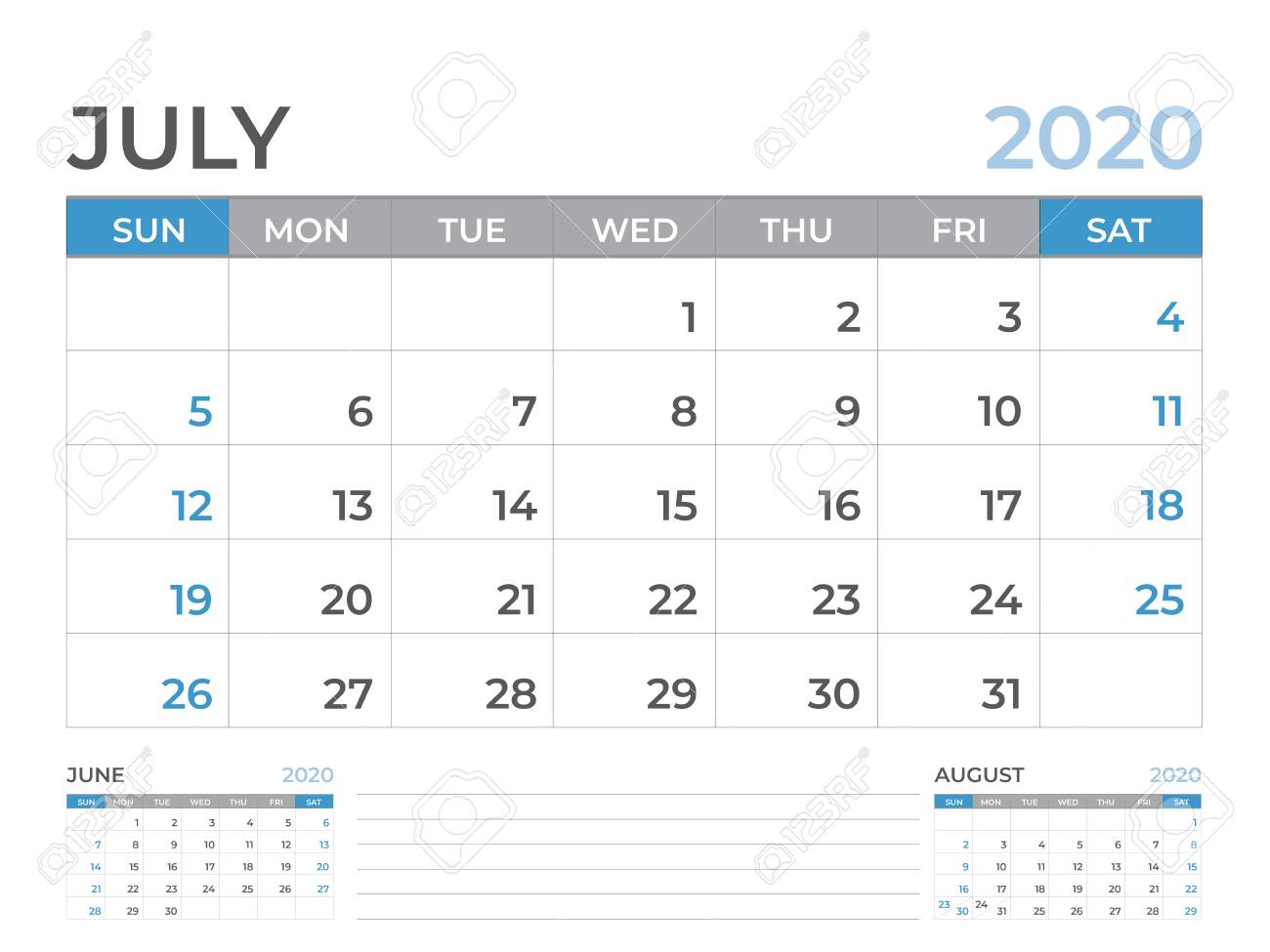 June 2020 Calendar Template, Desk Calendar Layout Size 8 X 6..
