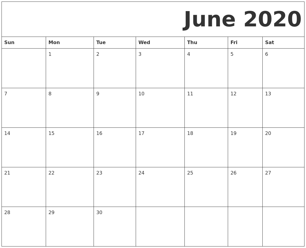 June 2020 Free Printable Calendar