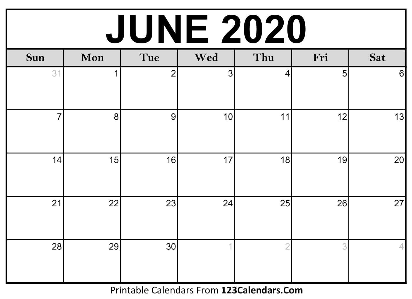 June 2020 Printable Calendar | 123Calendars