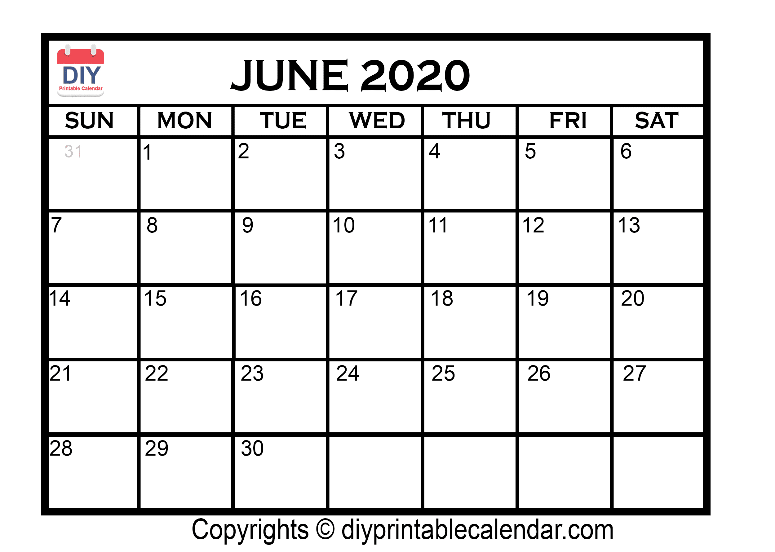 Calendar Of 2020 June