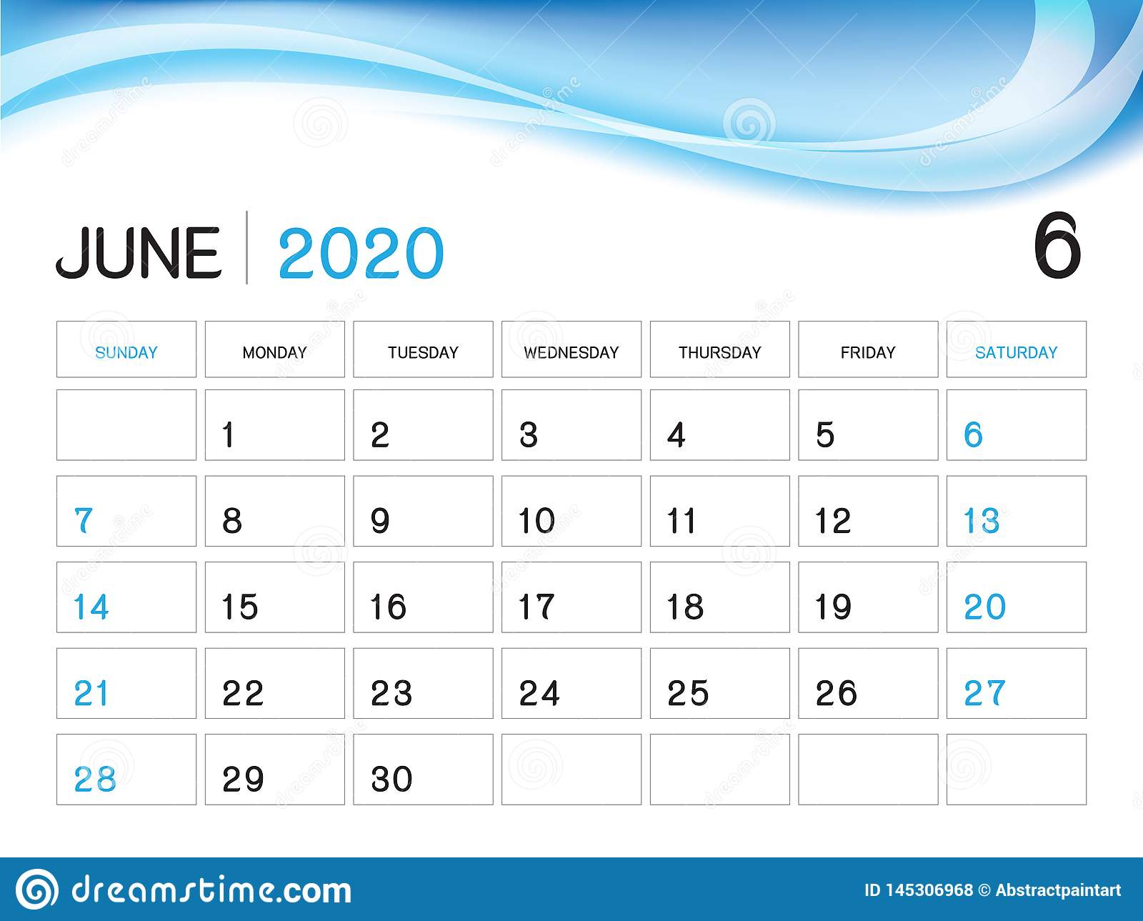 June 2020 Year Template, Calendar 2020 Vector, Desk Calendar