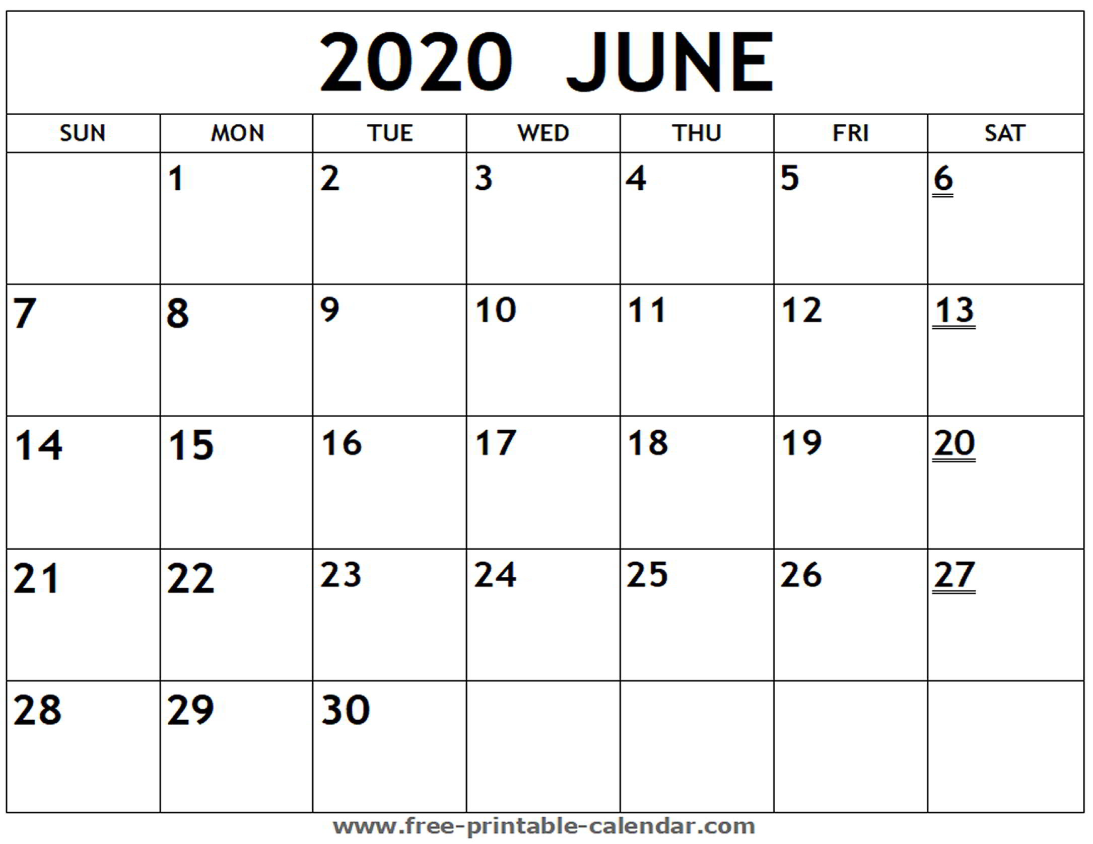 June Calendar Printable 2020 - Wpa.wpart.co