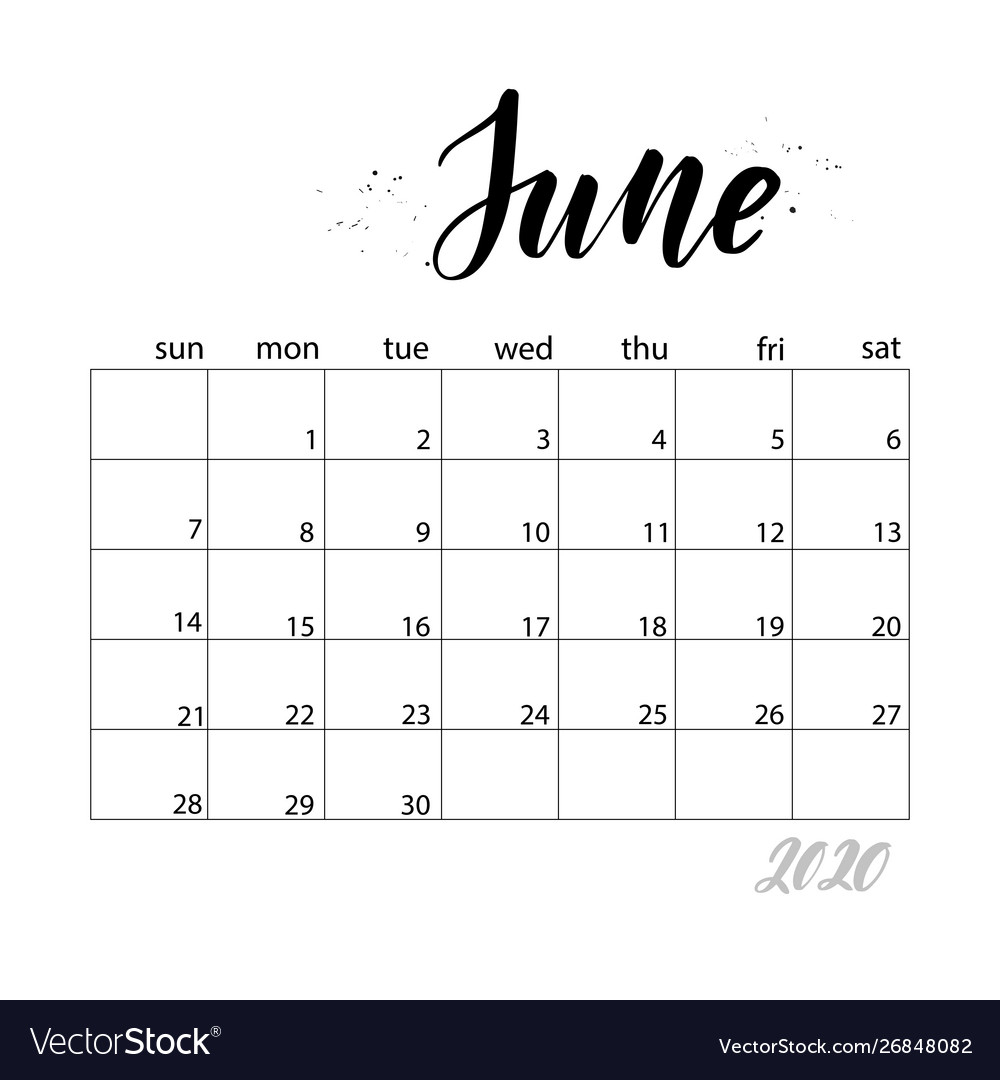 June Monthly Calendar For 2020 Year