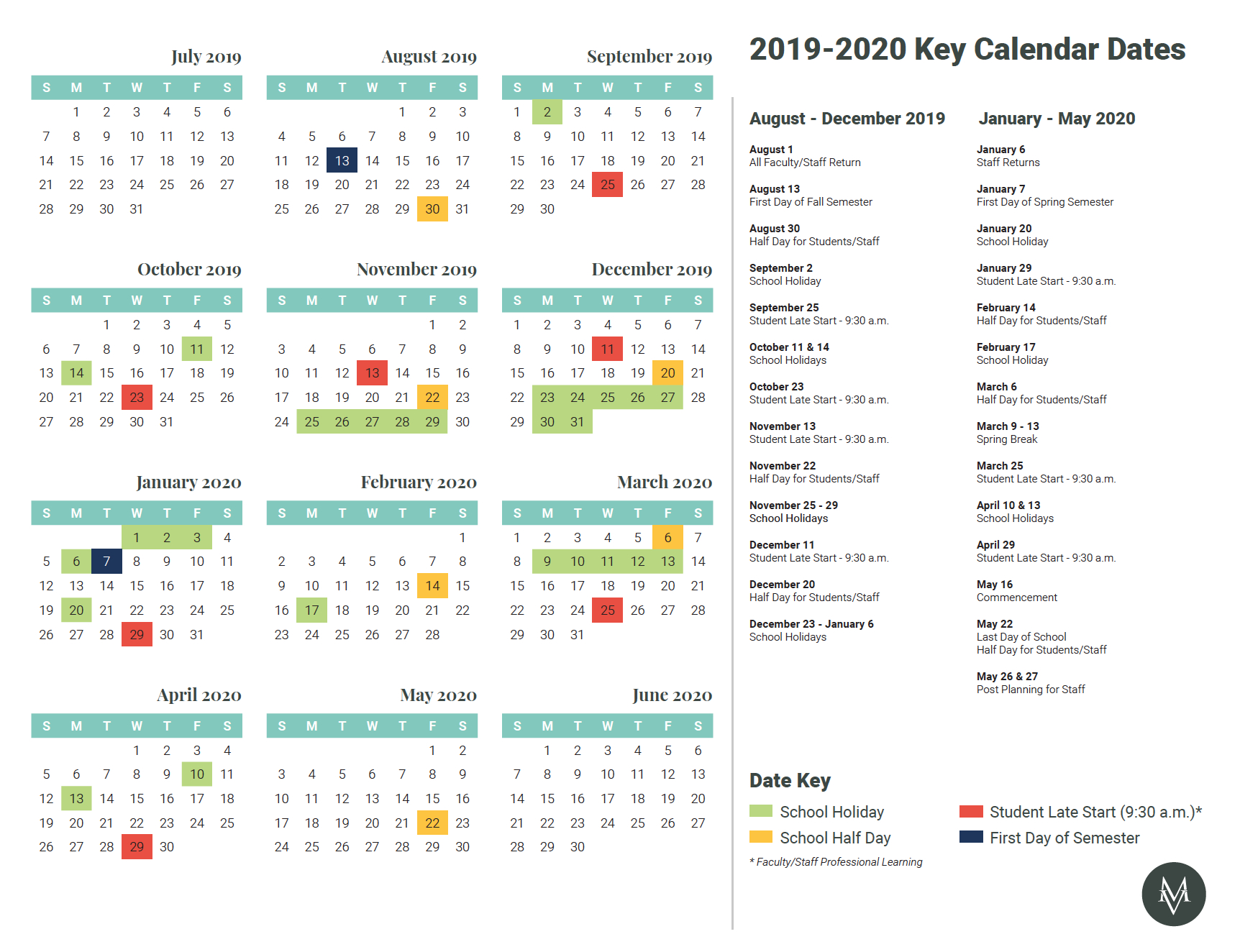 Calendar 2020 Important Dates