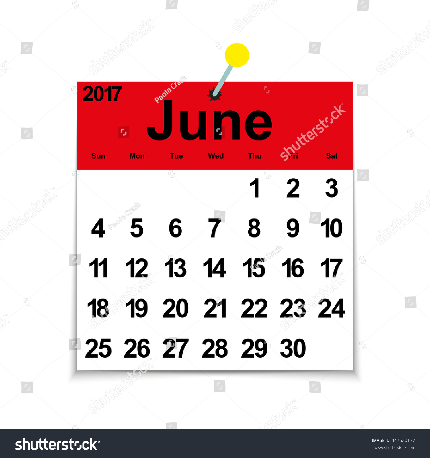 Leaf Calendar 2017 Month June Days Stock Vector (Royalty