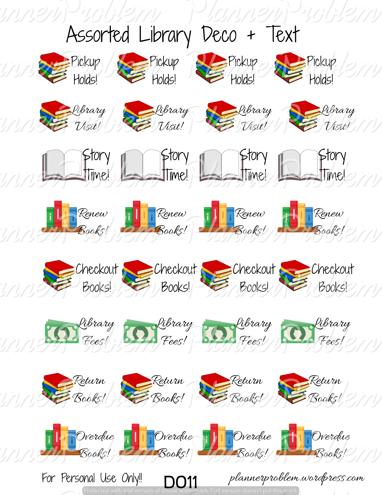 Library Decorative Reminders-Free Printable Planner Stickers