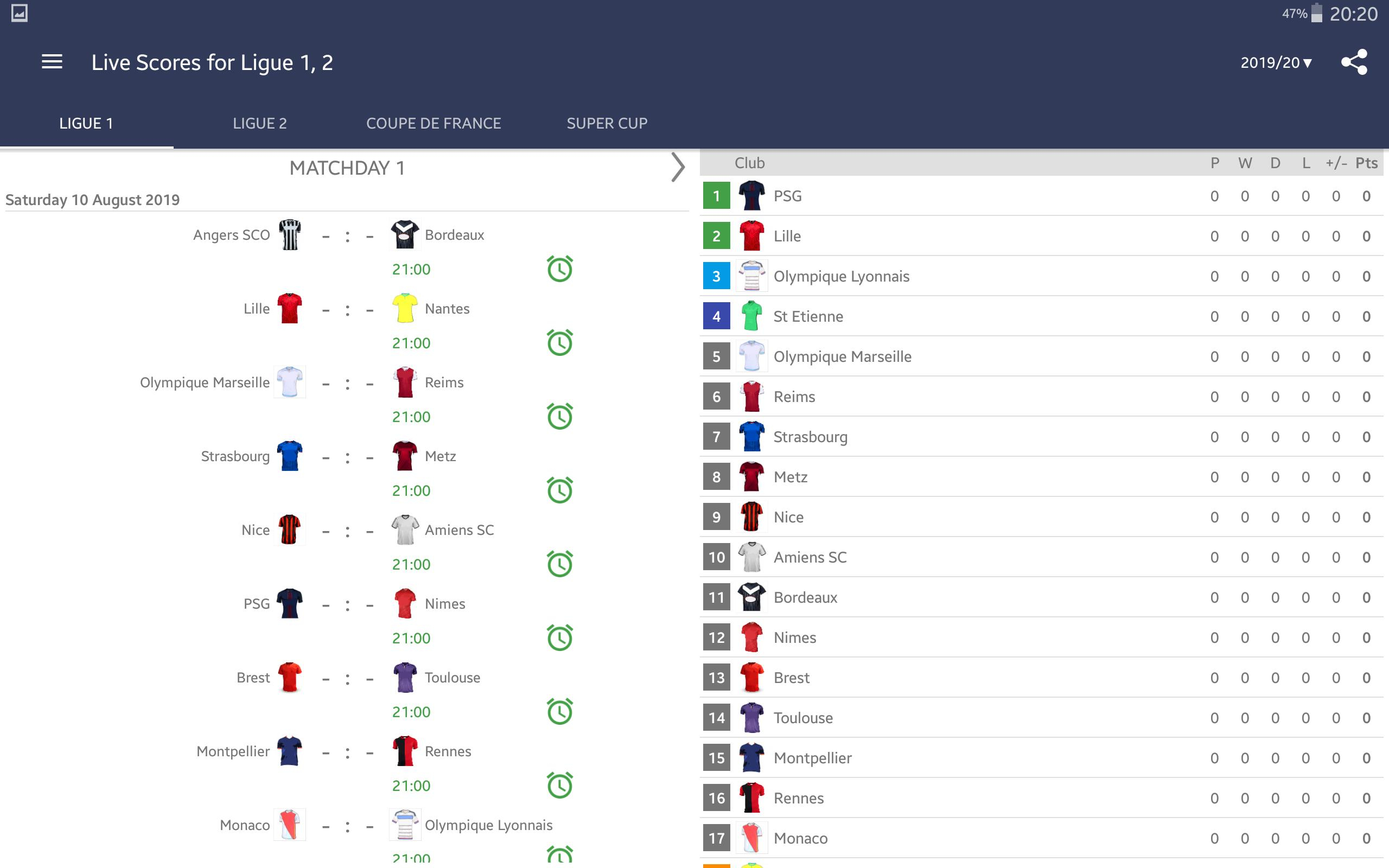 Live Scores For Ligue 1 Conforama 2019/2020 For Android