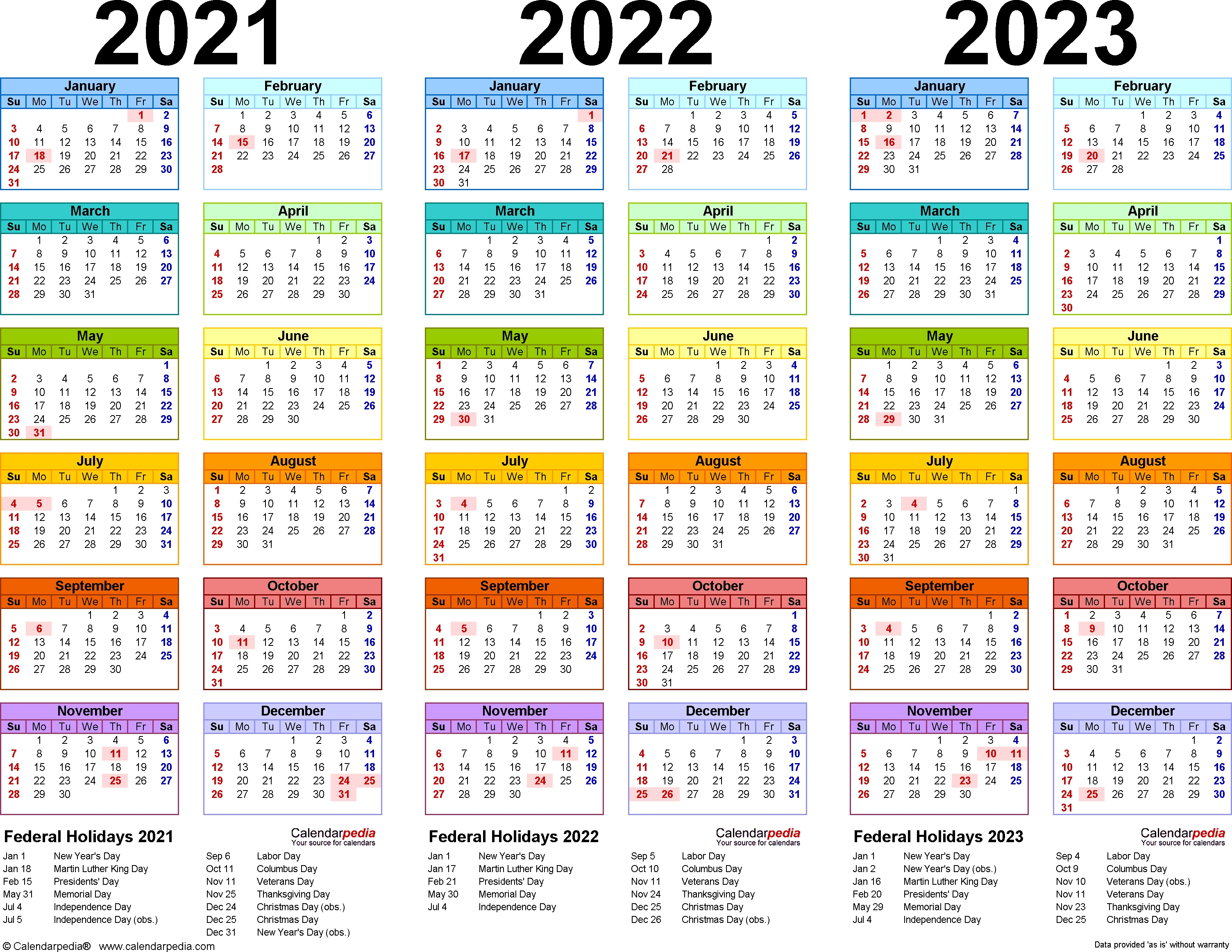 3 Year Calendar 2021 To 2023