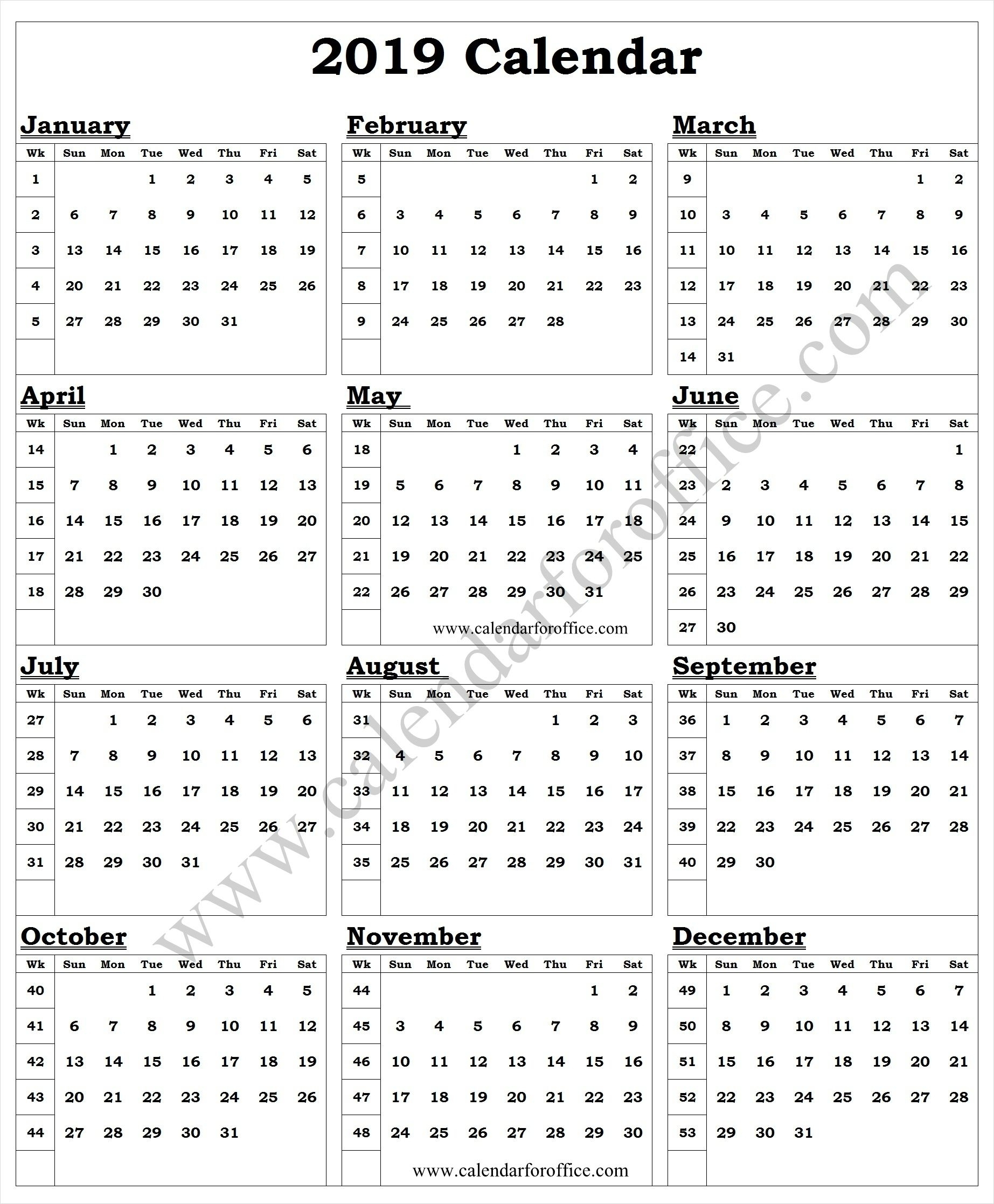 Lovely Calendar Week Of The Year 2019 : Mini Calendar Template