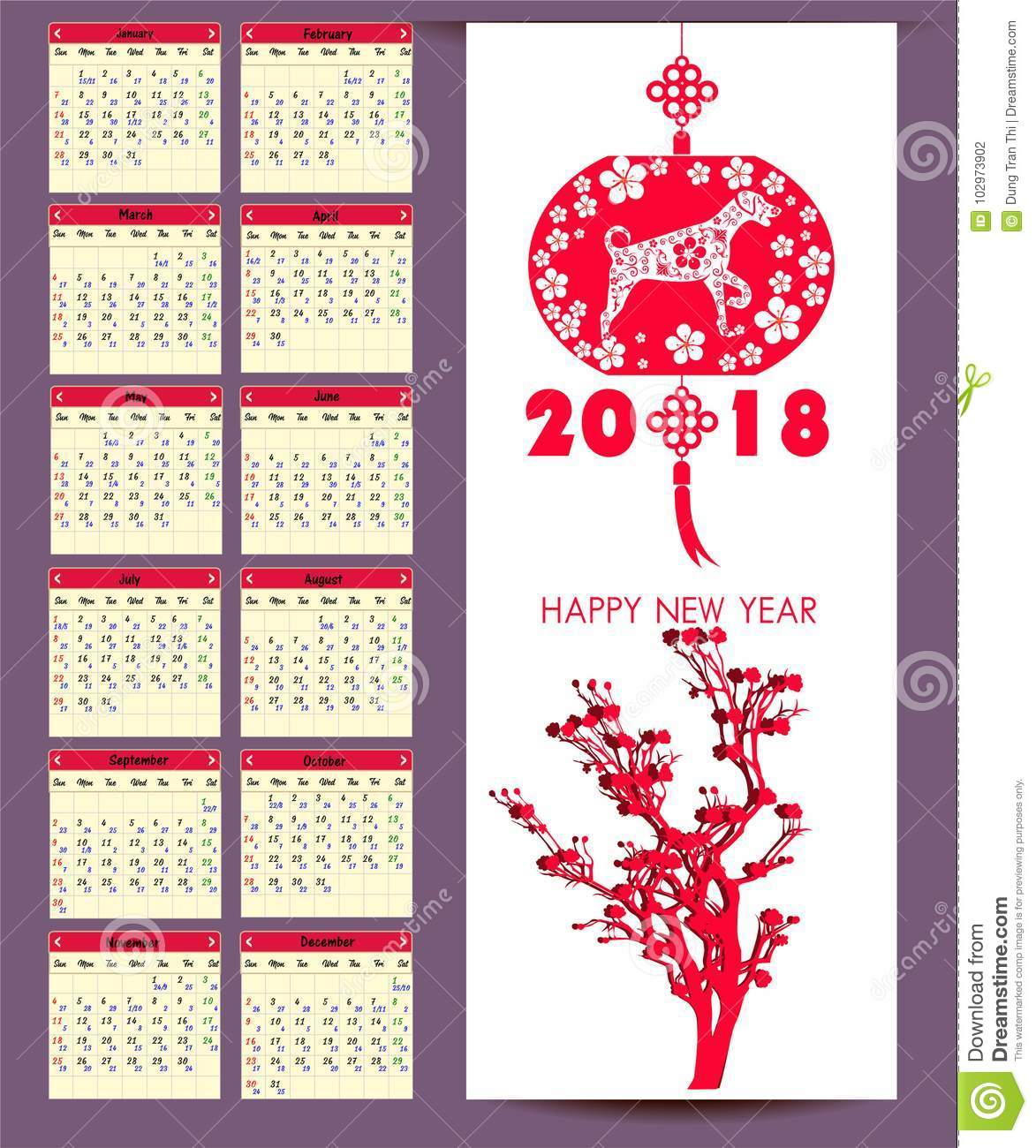 Lunar Calendar, Chinese Calendar For Happy New Year 2018