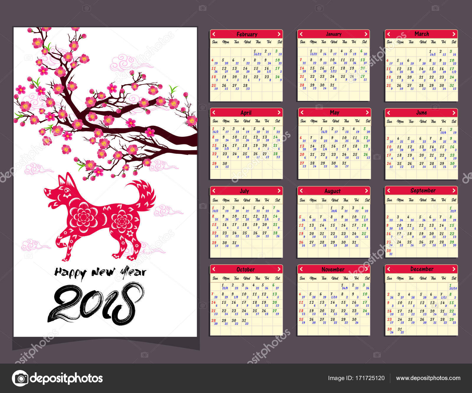 Lunar Calendar, Chinese Calendar For Happy New Year 2018