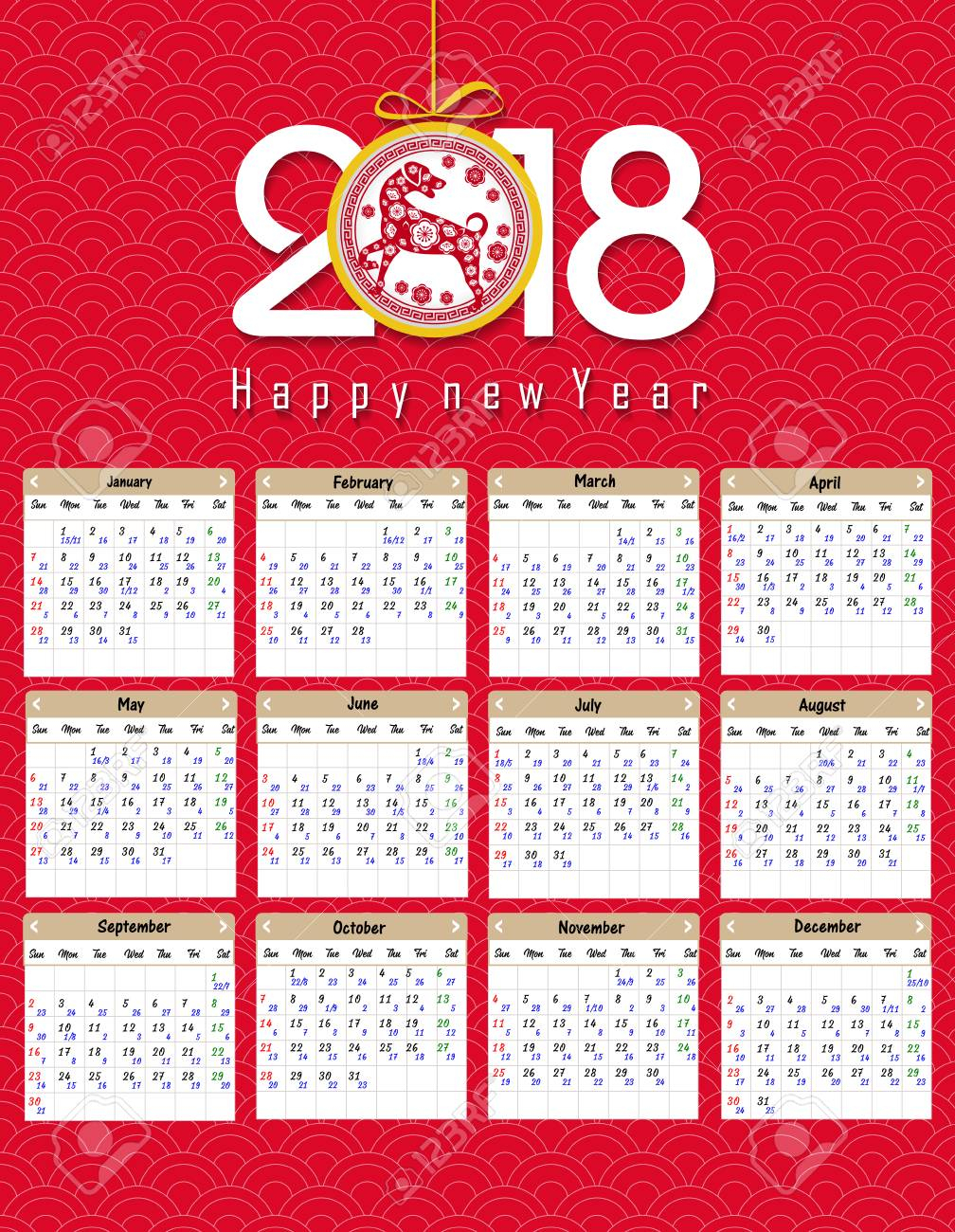 Lunar Calendar, Chinese Calendar For Happy New Year 2018 Year..