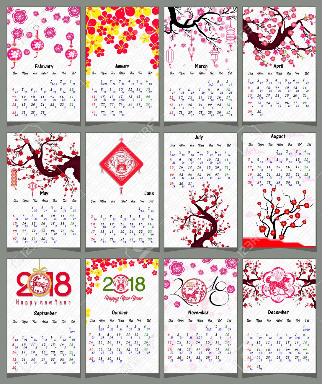 Lunar Calendar, Chinese Calendar For Happy New Year 2018 Year..