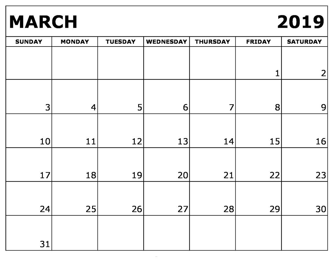 March 2019 Blank Calendar | Calendar March, Printable