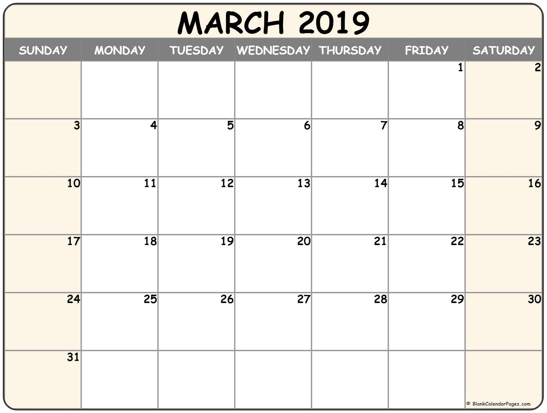 March 2019 Free Printable Blank Calendar Collection