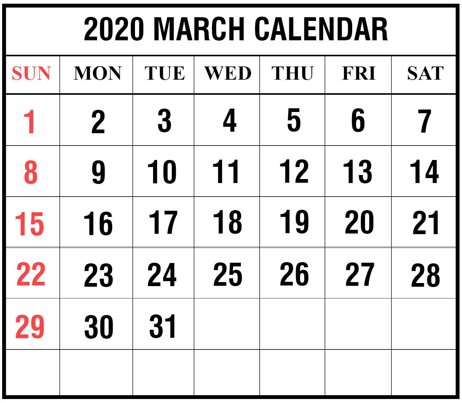 March-2020-2 | Printable Template Calendar