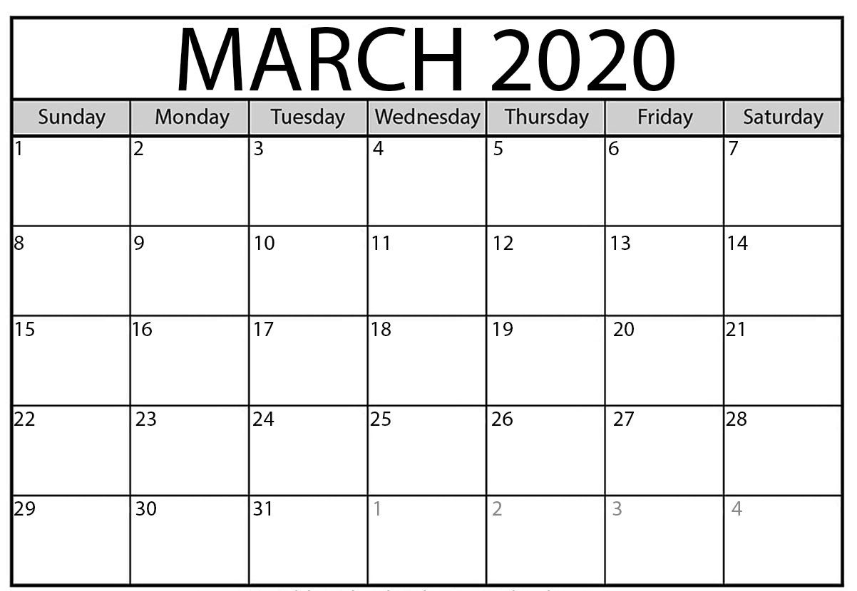 Calendar Of 2020 March