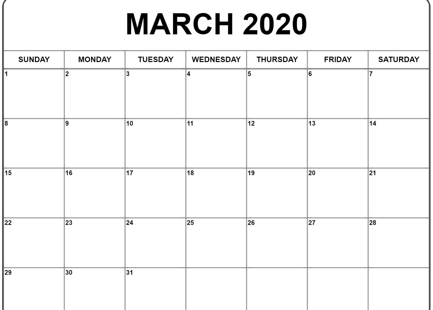 2020 Free Printable March Coloring Calendar