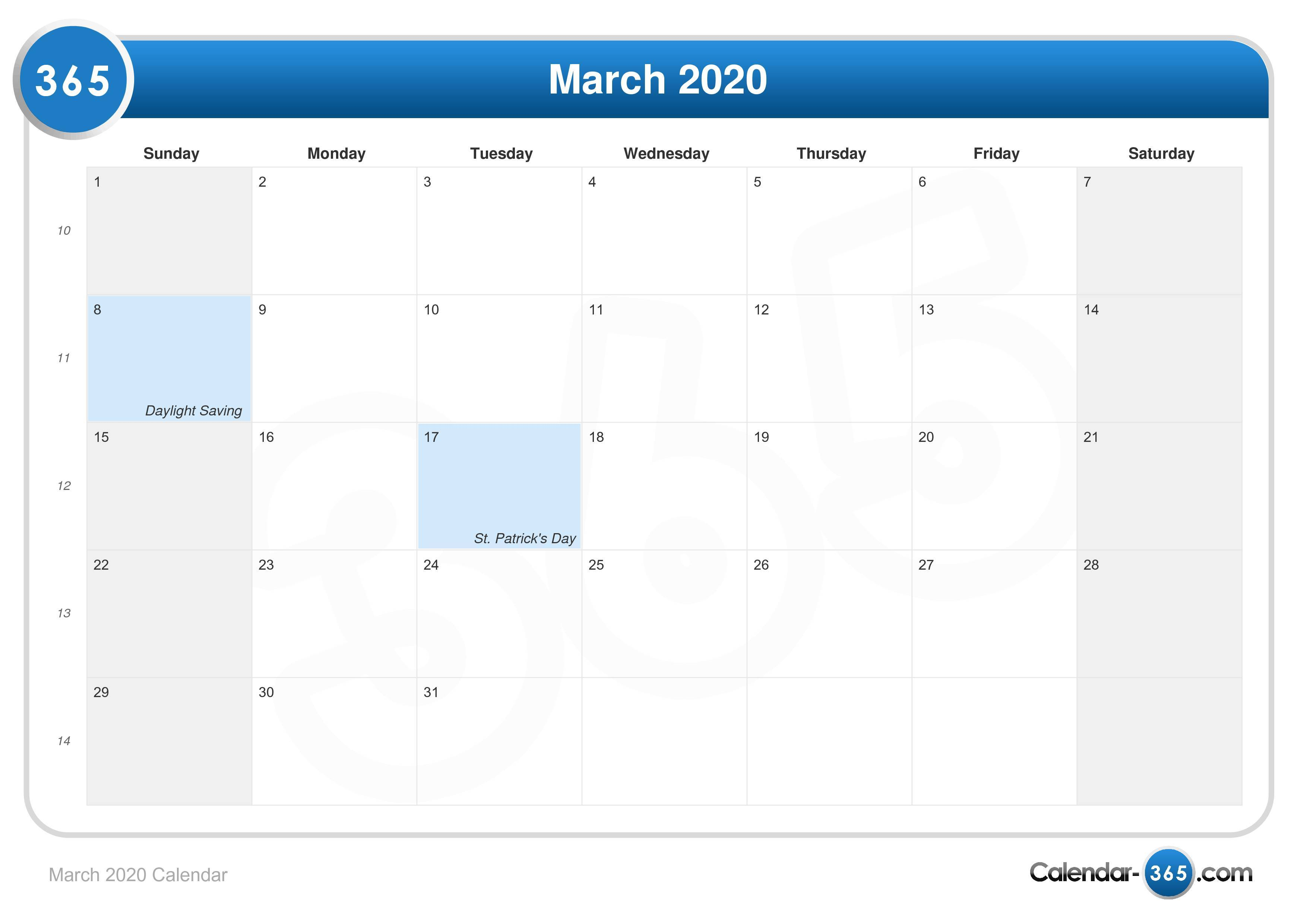 March 2020 Calendar