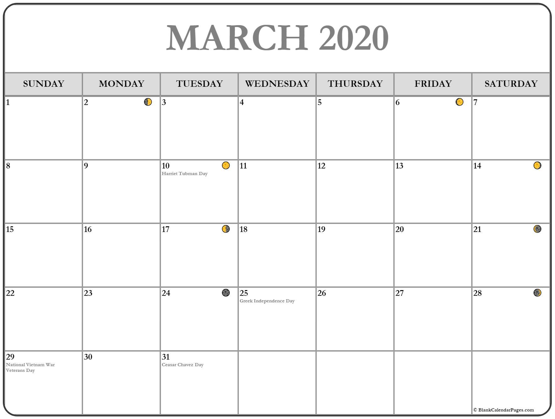 March 2020 Lunar Calendar | Moon Phase Calendar