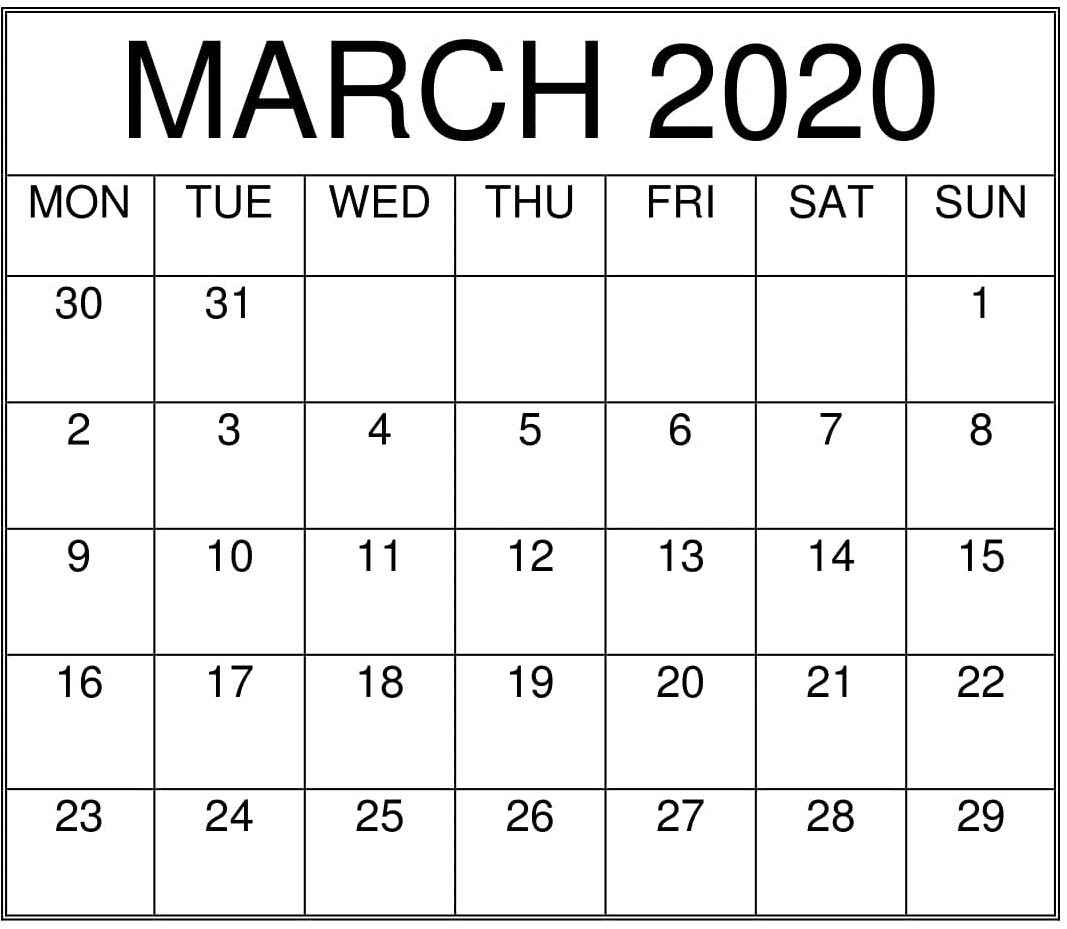 March 2020 Printable Calendar Free Download – Free Latest