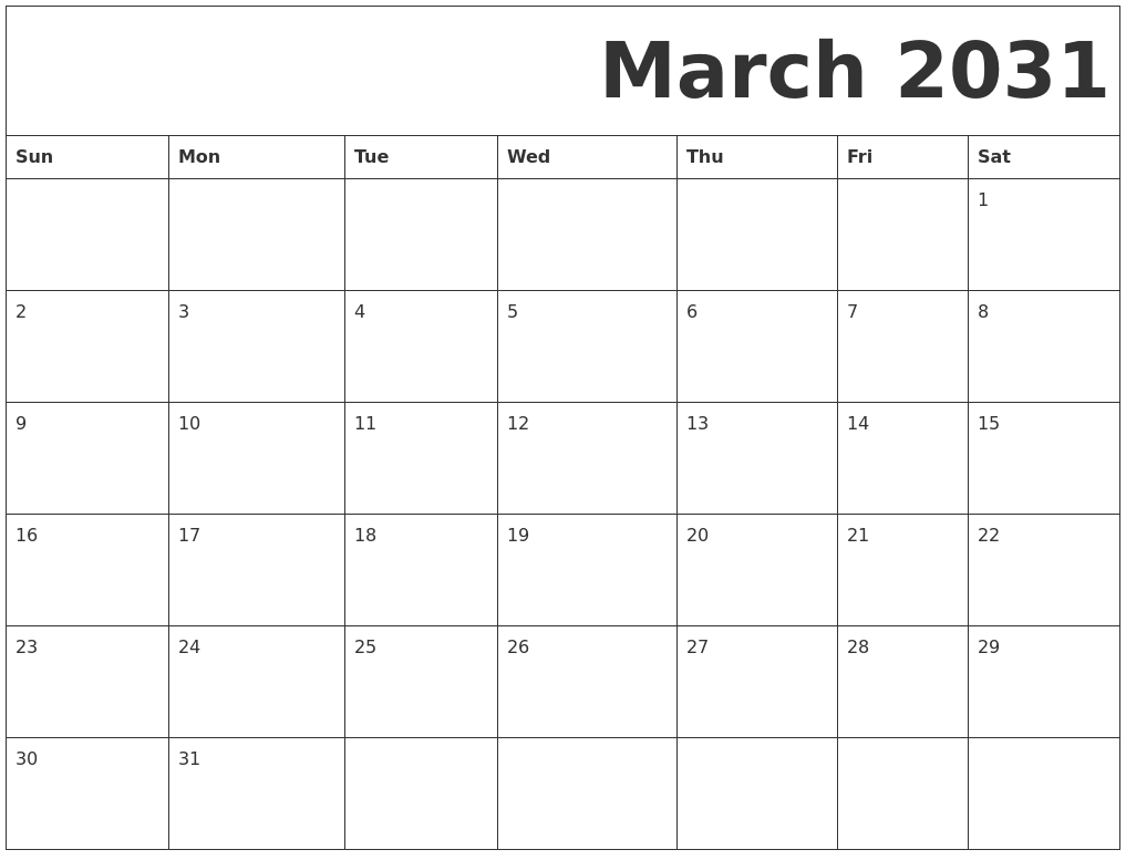 Free Printable Calendar March