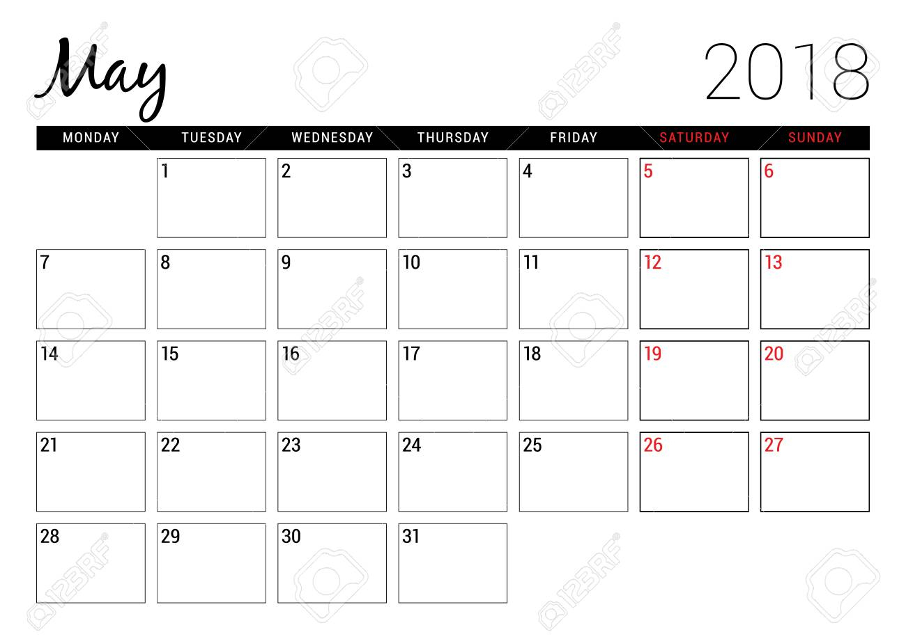 May 2018. Printable Calendar Planner Design Template. Week Starts..