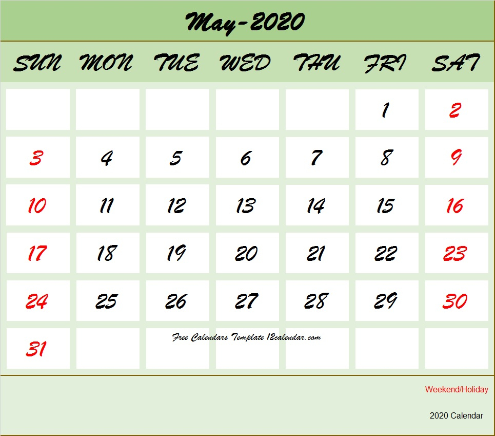 May 2020 Calendar Printable With Holidays United States